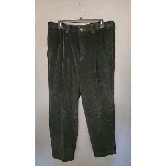 L.L. Bean Corduroy Pants Men's 34x31 Green Pleated Classic Fit Straight 90's - Picture 2 of 4